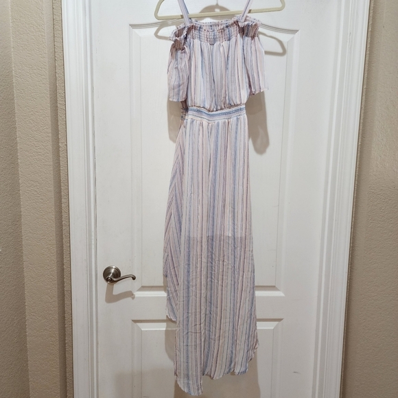 Lily Rose Hi low off shoulder pastel stripe Midi dress Size M - Picture 5 of 10